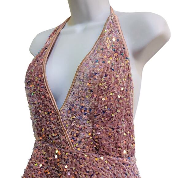 Sequin Halter Neck Midi Dress - Pink - Picture 6 of 6
